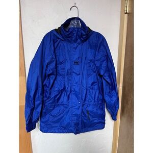 Helly Hansen Womens Rain Jacket Blue Full Zip Snap Hooded Lightweight Coat